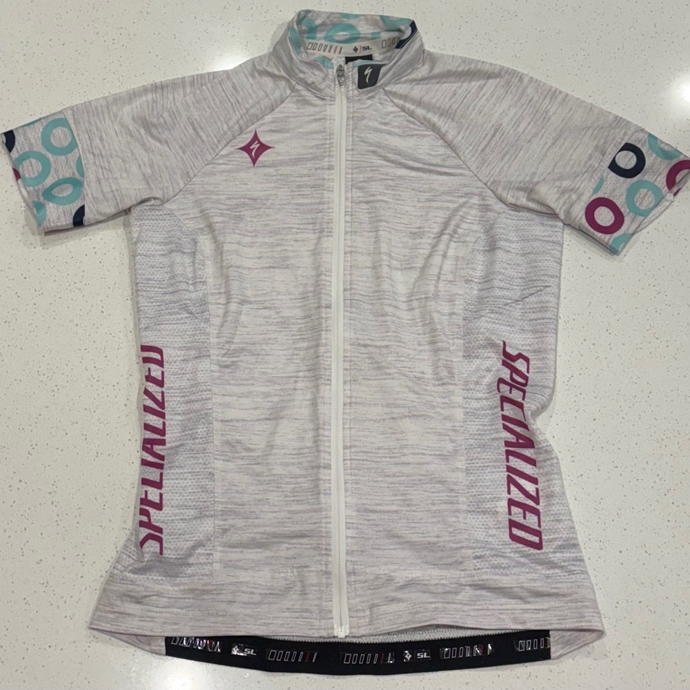 Specialized SL Pro White Cycling Jersey with Teal & Magenta Accents